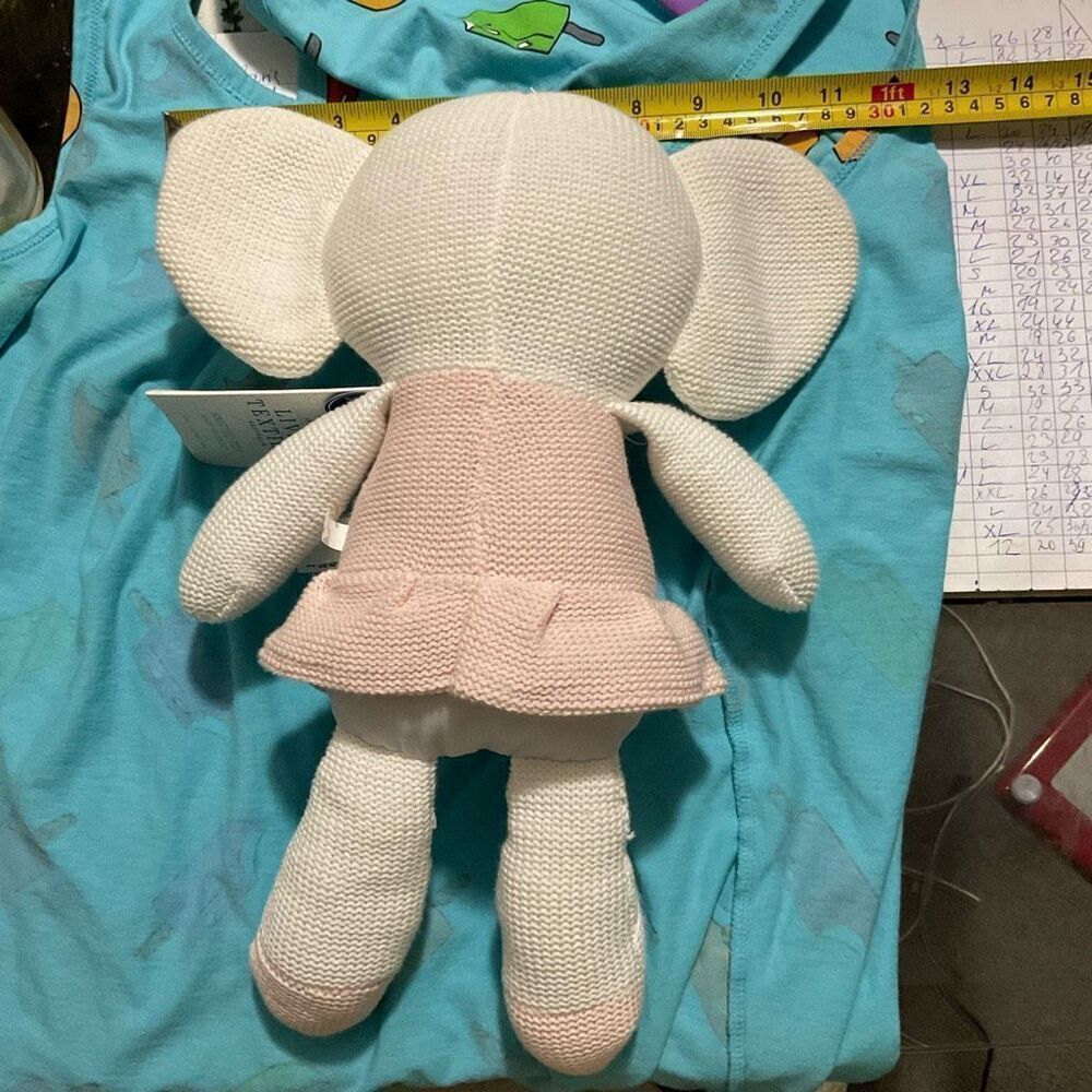Living Textiles Baby Amelia Elephant PinkWhite Rattle Washable Crochet Knit Toy‎ - Picture 9 of 13
